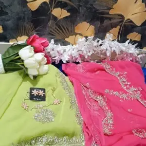 Green/Pink Pure Shiffon with original handwork and mirror