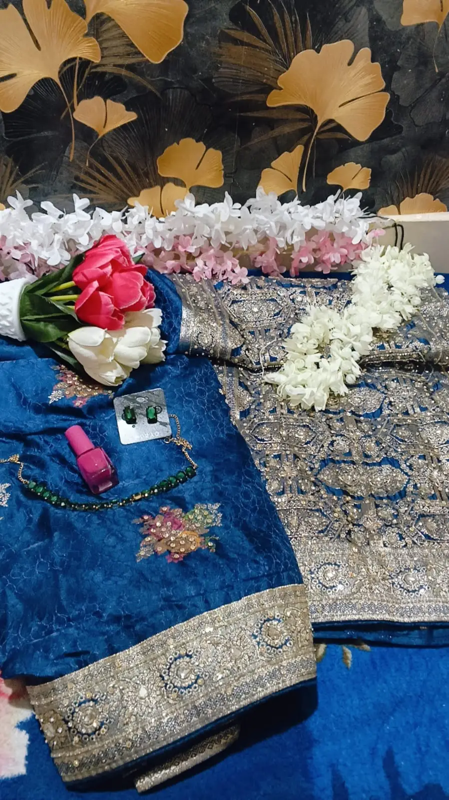 Pure Dola Silk Jardosi Handwork Blue